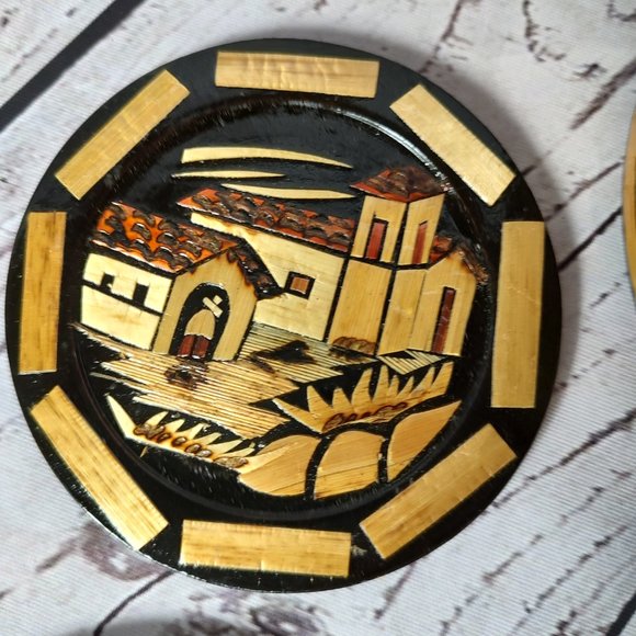 Japan Asian Wood Carved Coasters With Storage Box - Picture 8 of 14